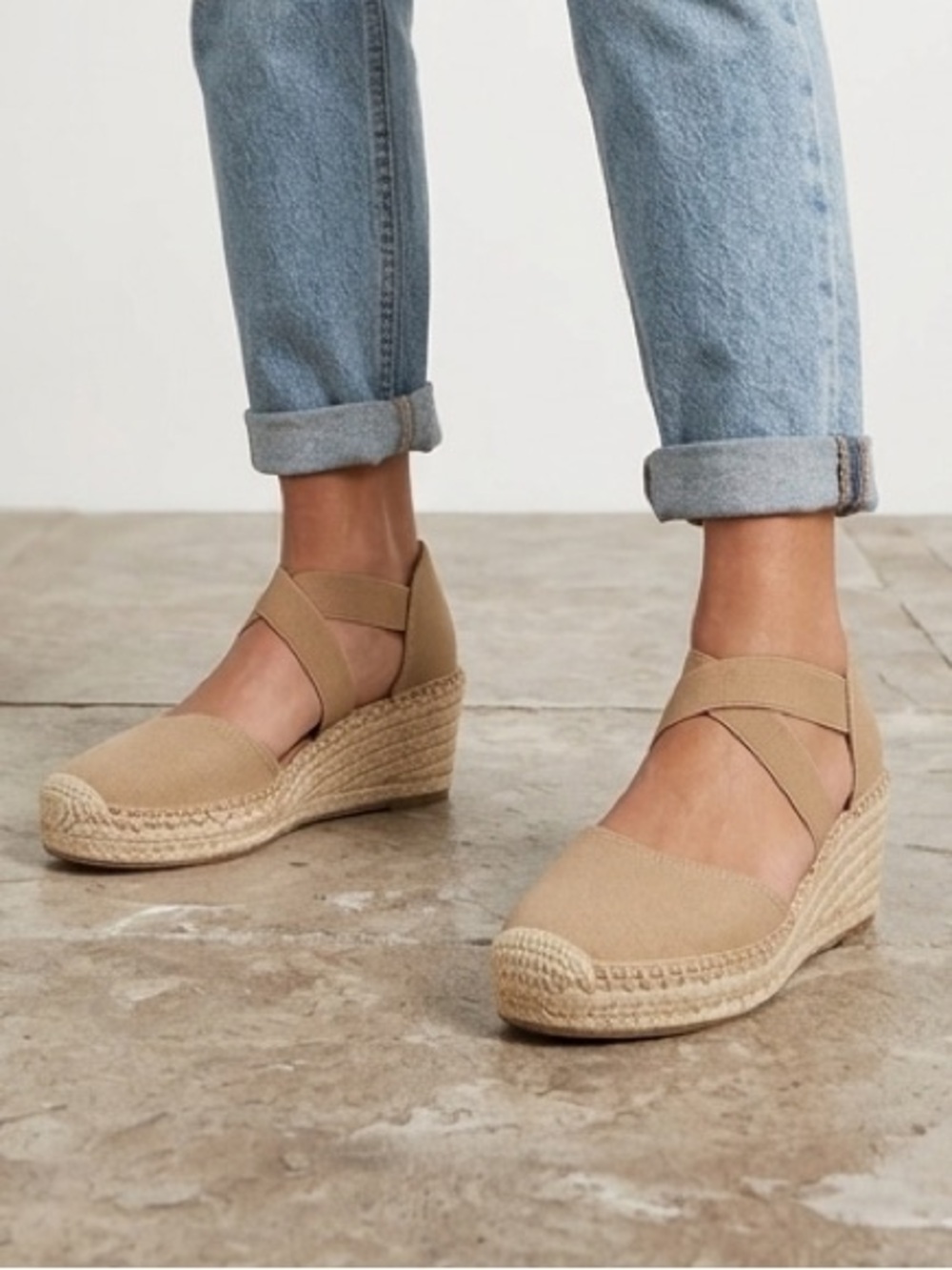 Ralph Lauren Cassandra Linen Espadrille Wedges Sz 7.5 | Neutral Slip-On Heels